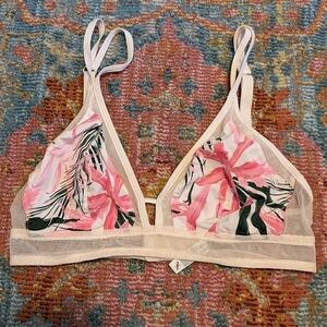 Lively Pink Sheer Tropical Floral Print Bra Size S